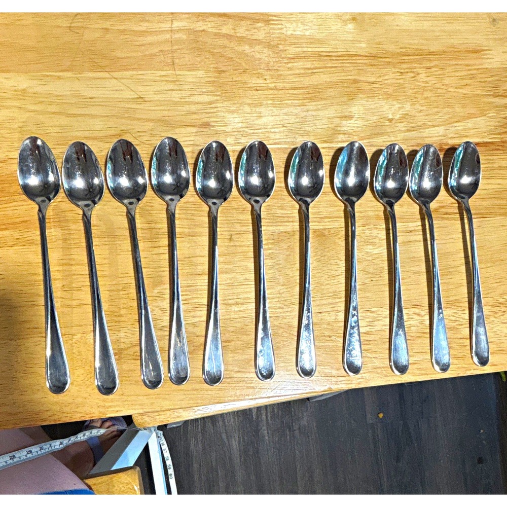 1950's Oneida Flatware FLIGHT Stainless Steel Ice Tea Spoons 7.5", Lot of 11
